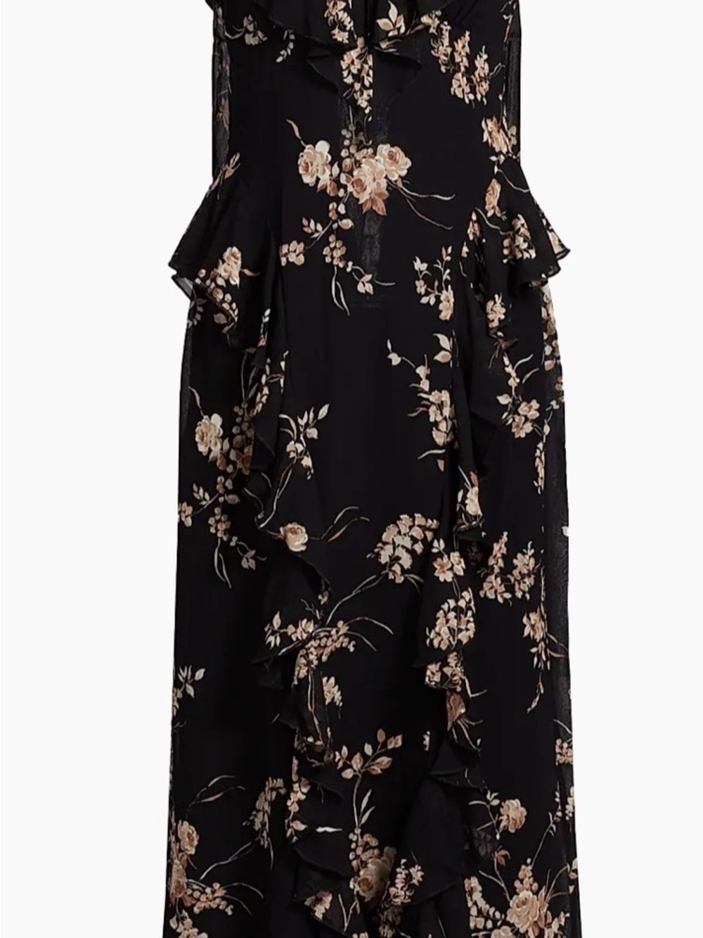 Reformation Black Maxi Dress with Beige Floral Print